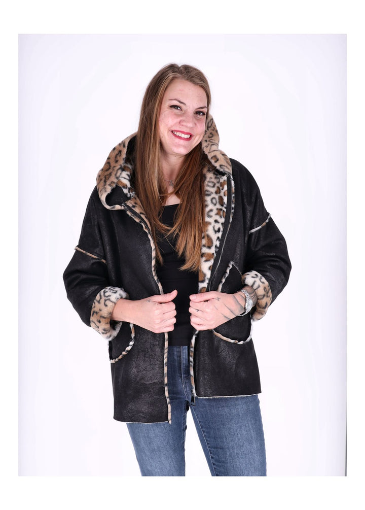 Lederimitat Jacke Damen Futter Fell Leo