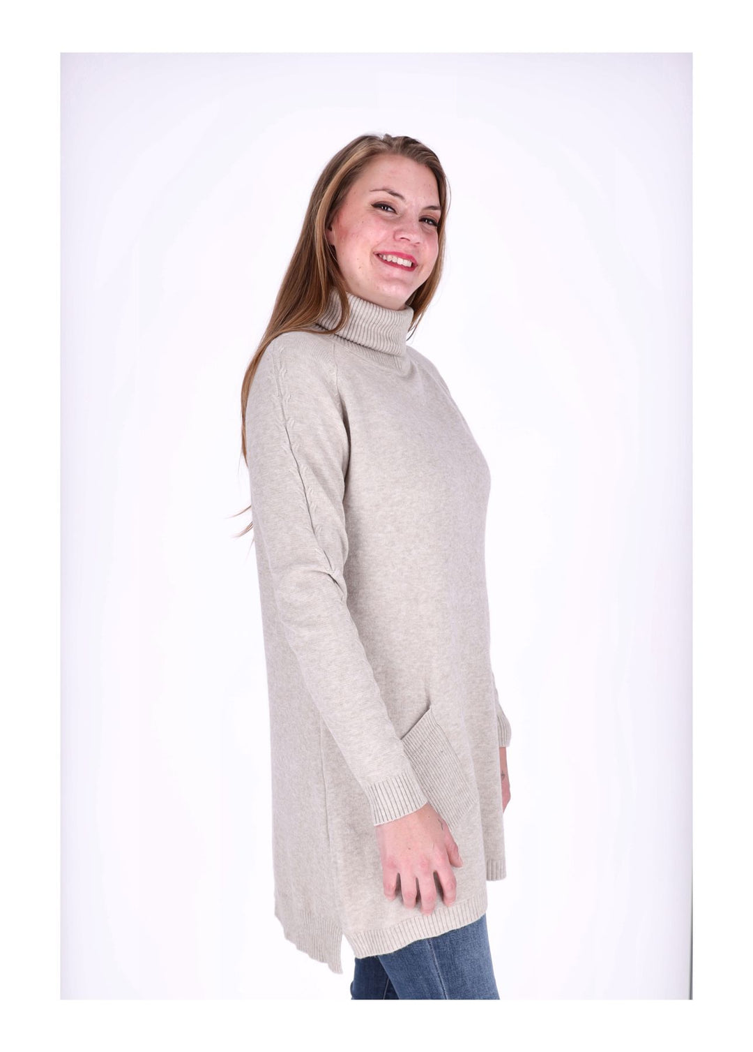 Strickkleid Rollkragen aufgesetzte Taschen