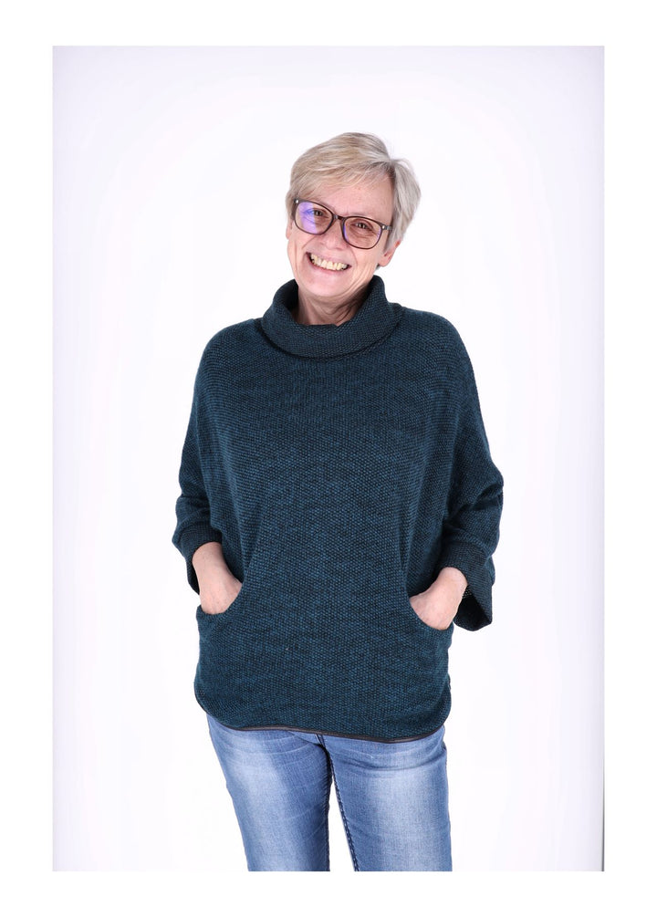 Damen Sweatshirt im Double-Layer-Look – Petrol