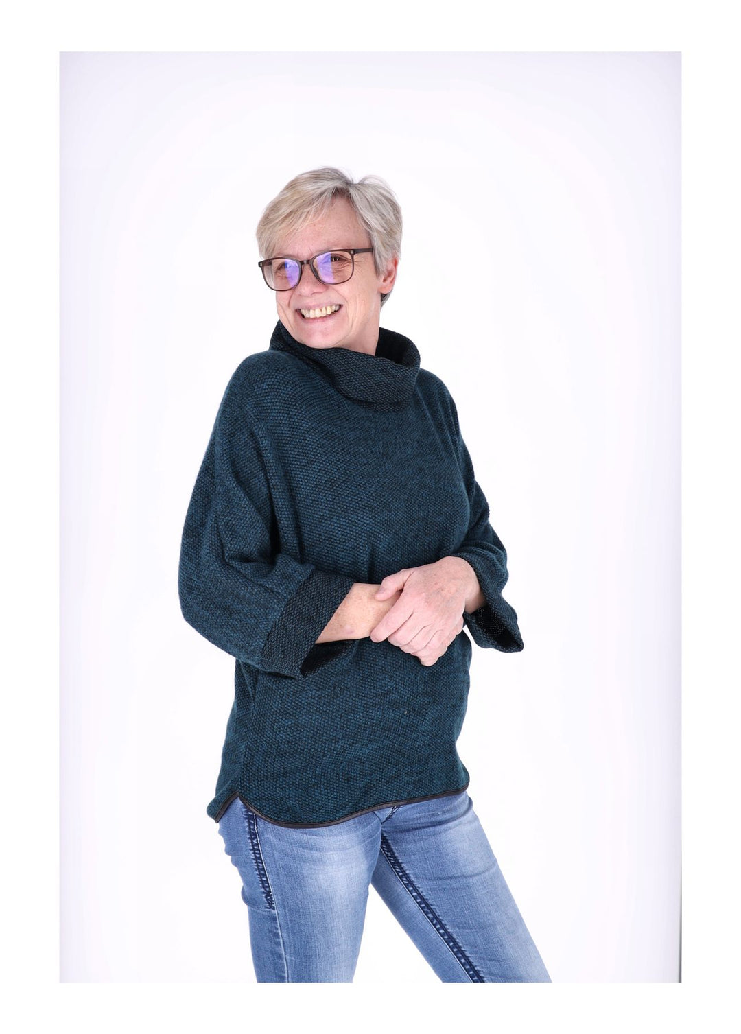 Damen Sweatshirt im Double-Layer-Look – Petrol