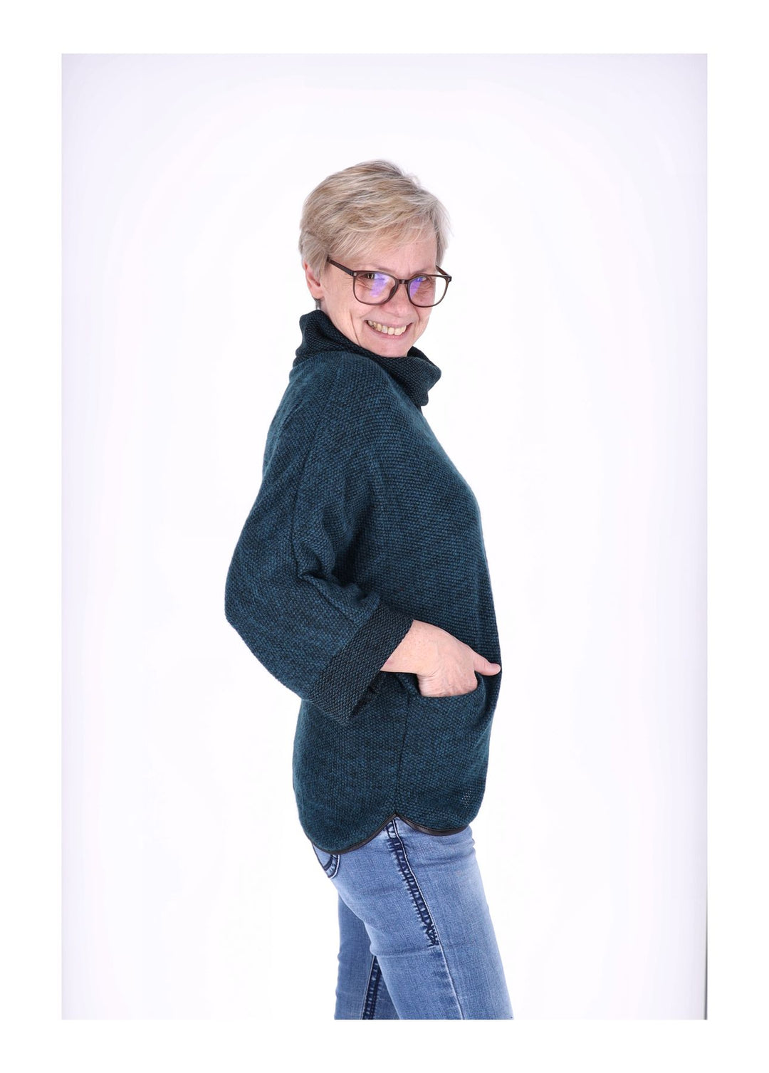 Damen Sweatshirt im Double-Layer-Look – Petrol