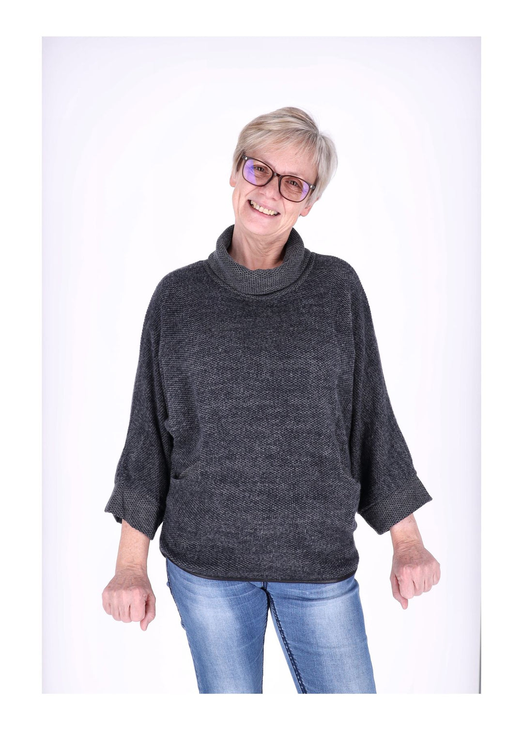 Damen Shirt mit Rollkragen in Navy