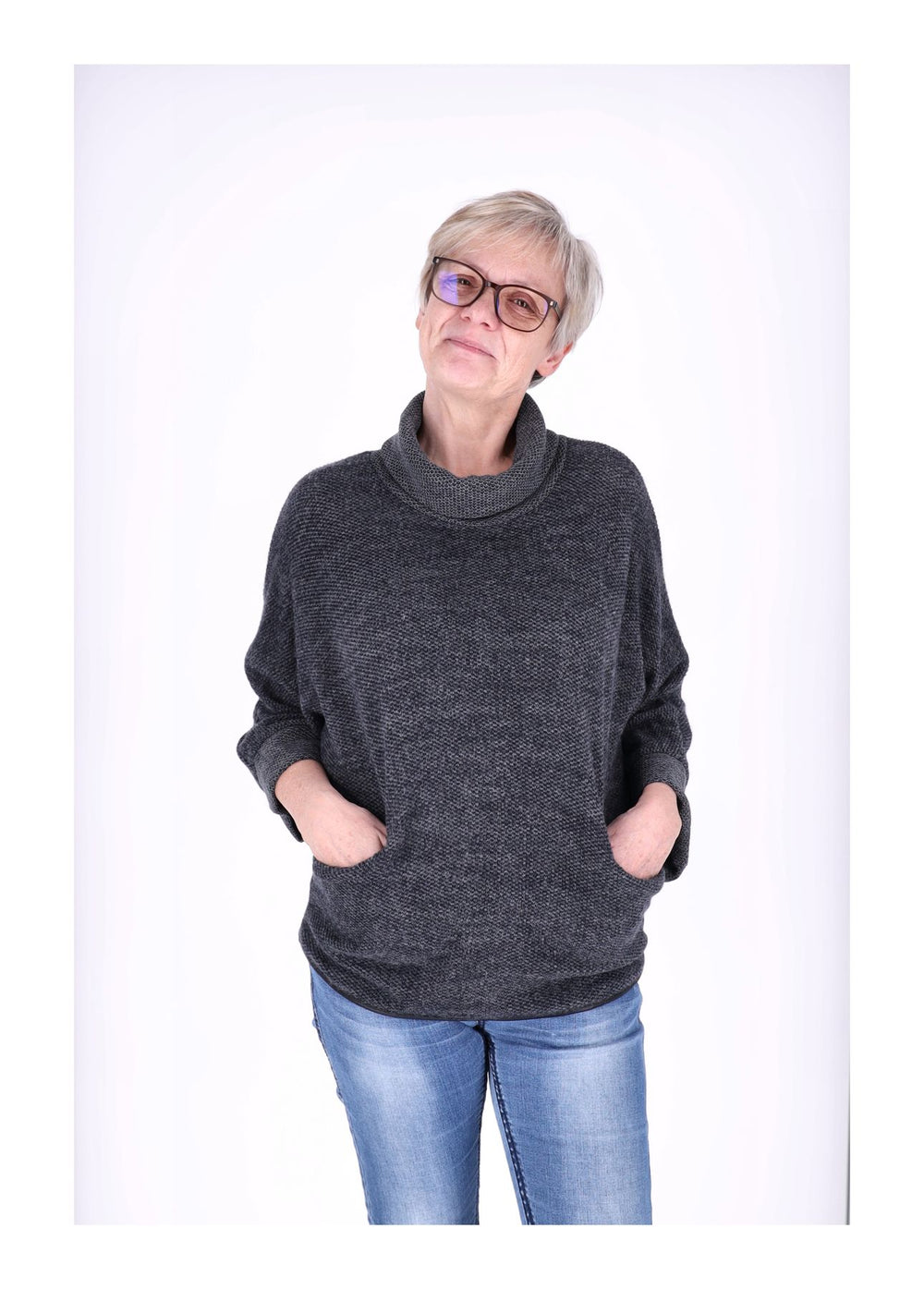 Damen Shirt mit Rollkragen in Navy