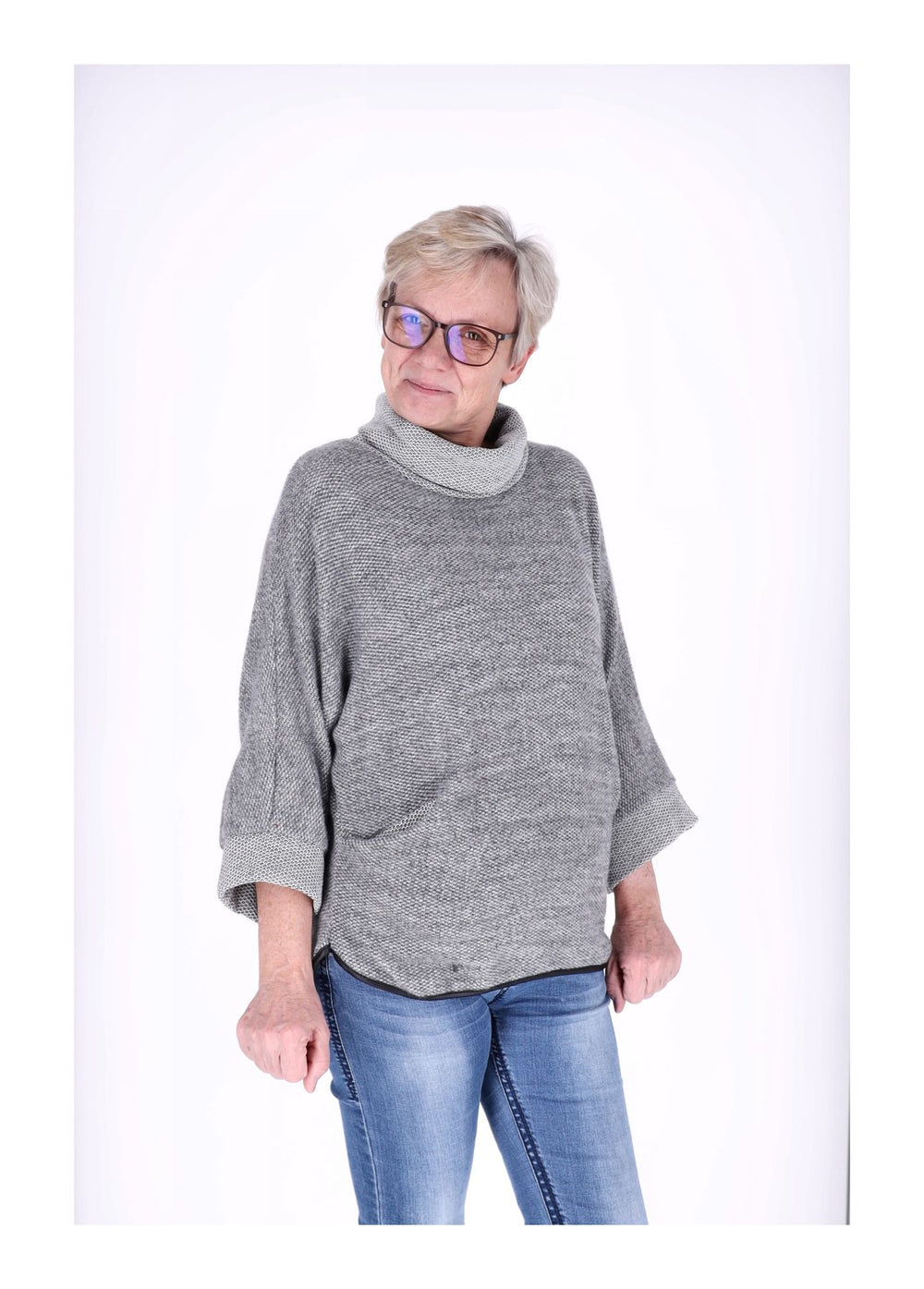 Damen Shirt mit Rollkragen in Hellgrau
