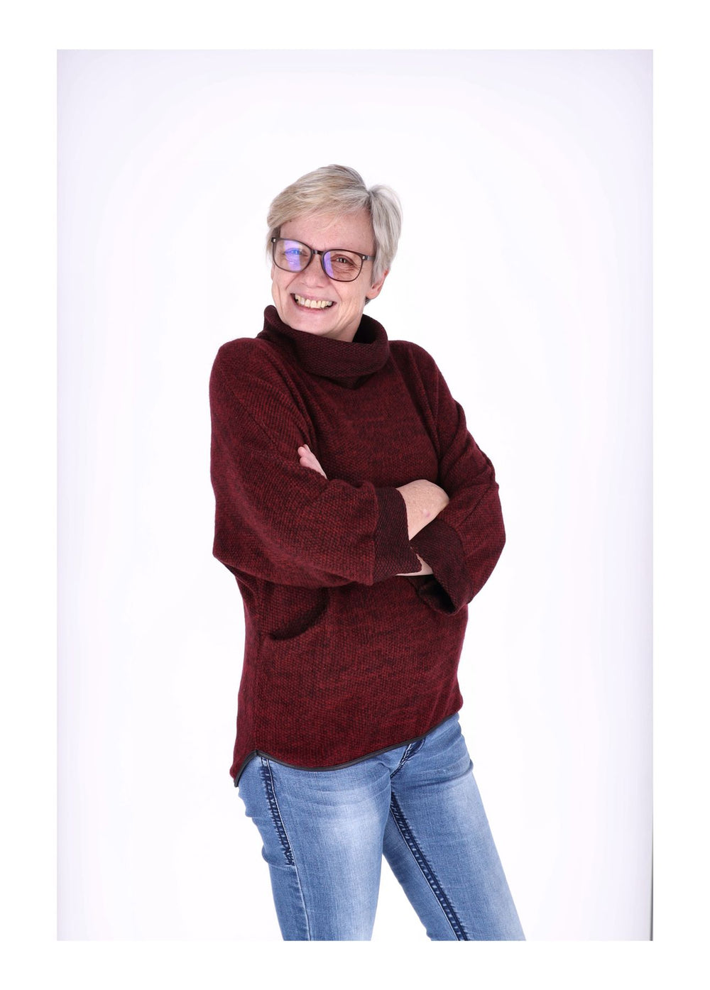Damen Shirt mit Rollkragen in Bordeaux