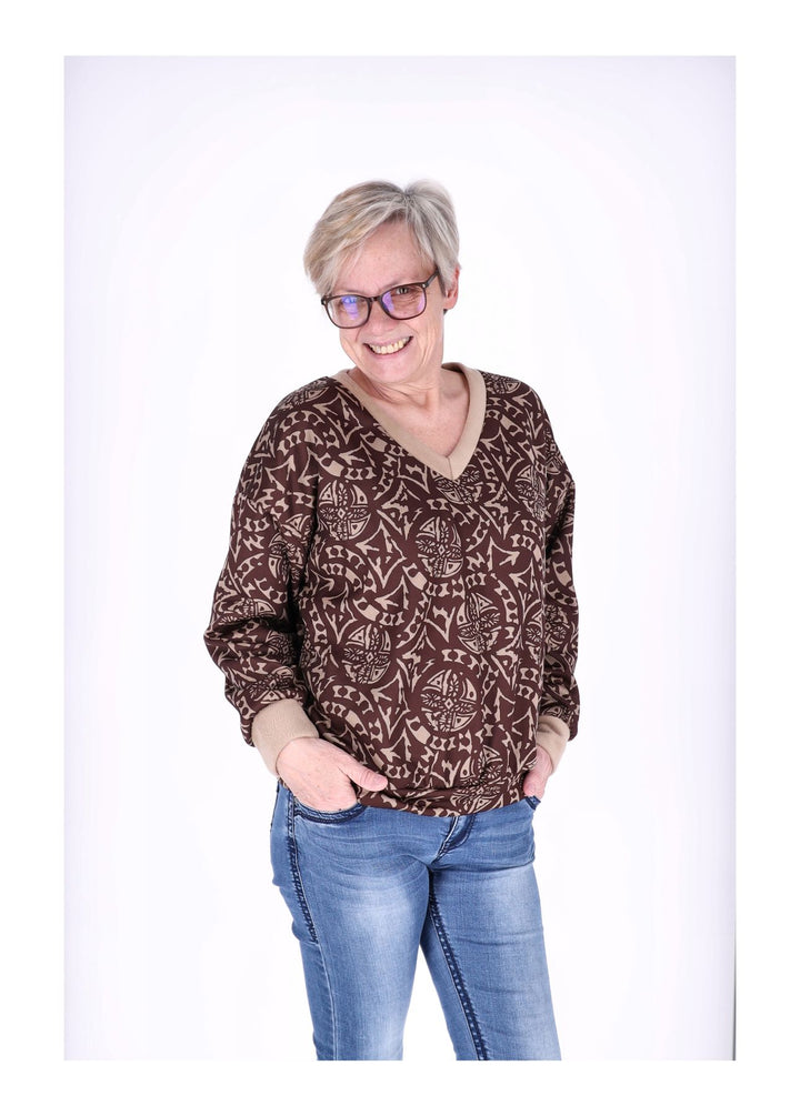 Sweatshirt Damen V-Ausschnitt AOP