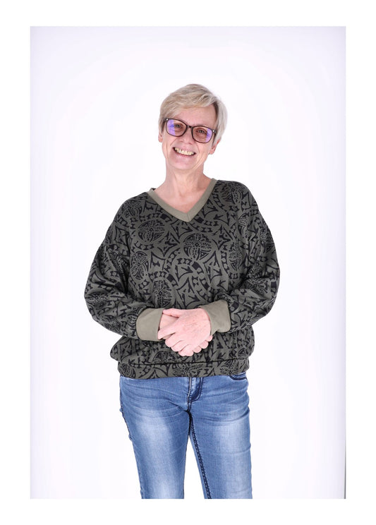 Sweatshirt Damen V-Ausschnitt AOP