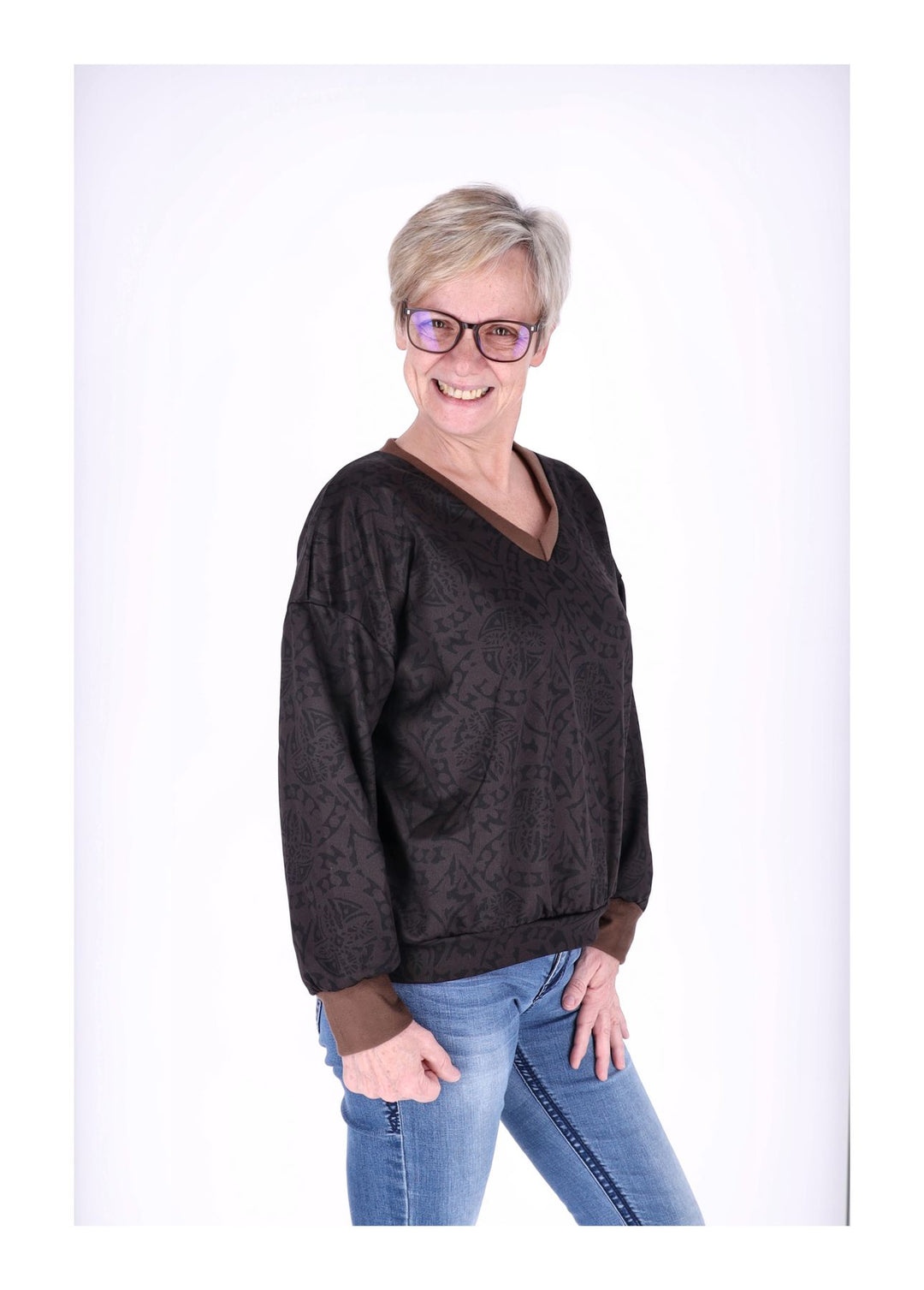 Sweatshirt Damen V-Ausschnitt AOP