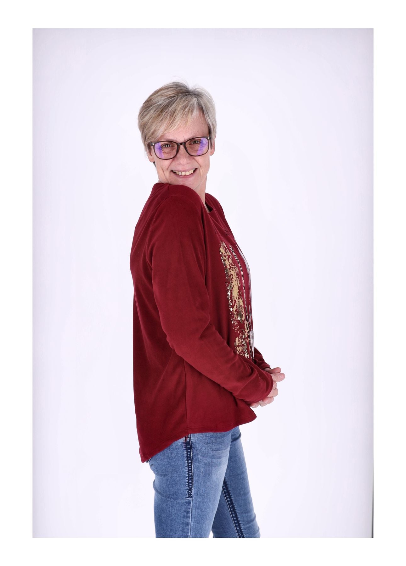 Shirt Damen Veloureoptik Print