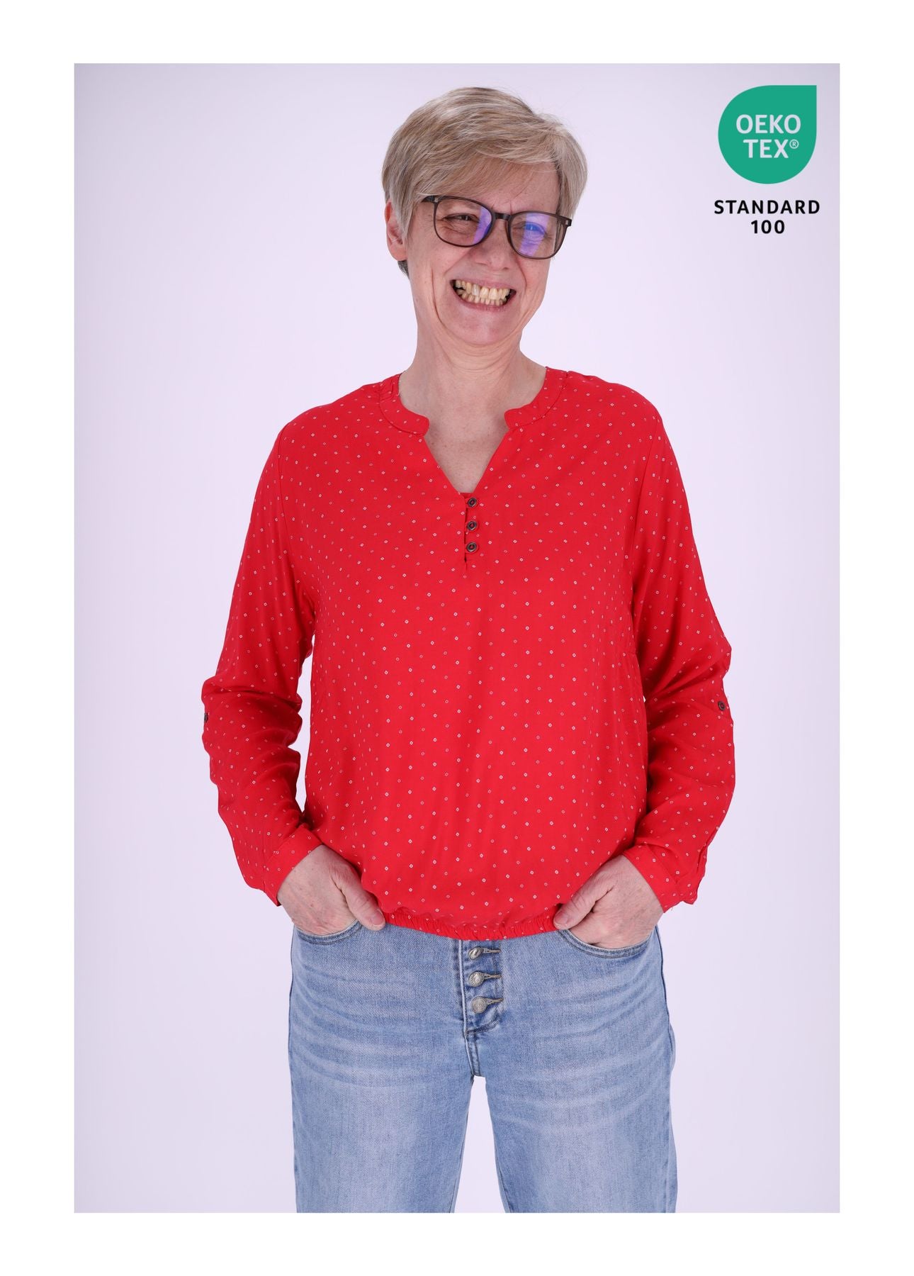 Bluse Viskose - Gummizug mit Karo Print