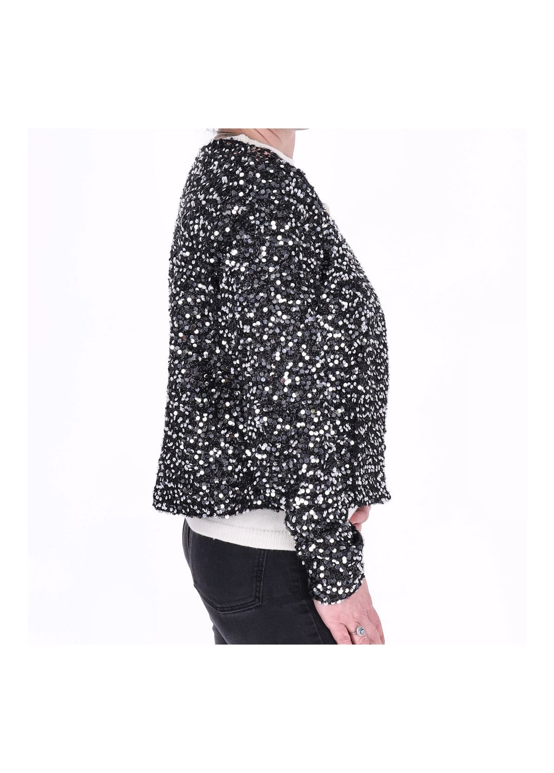 Blazer Damen ohne Kragen Pailletten