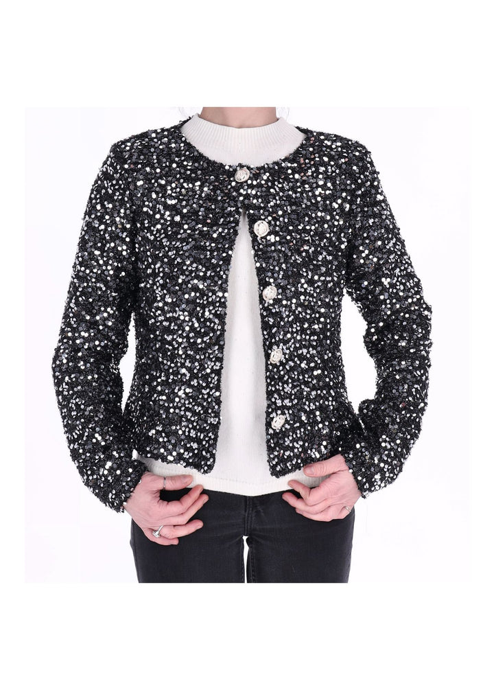 Blazer Damen ohne Kragen Pailletten
