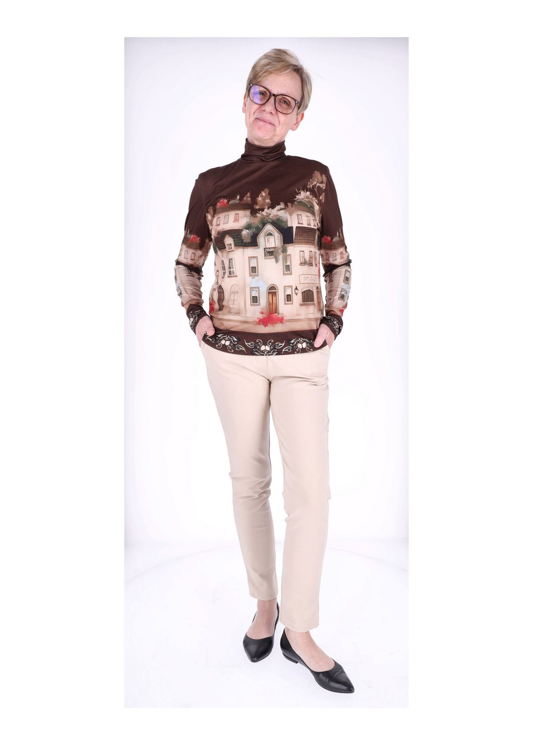 Splash of Color Rollkragen Shirt Damen