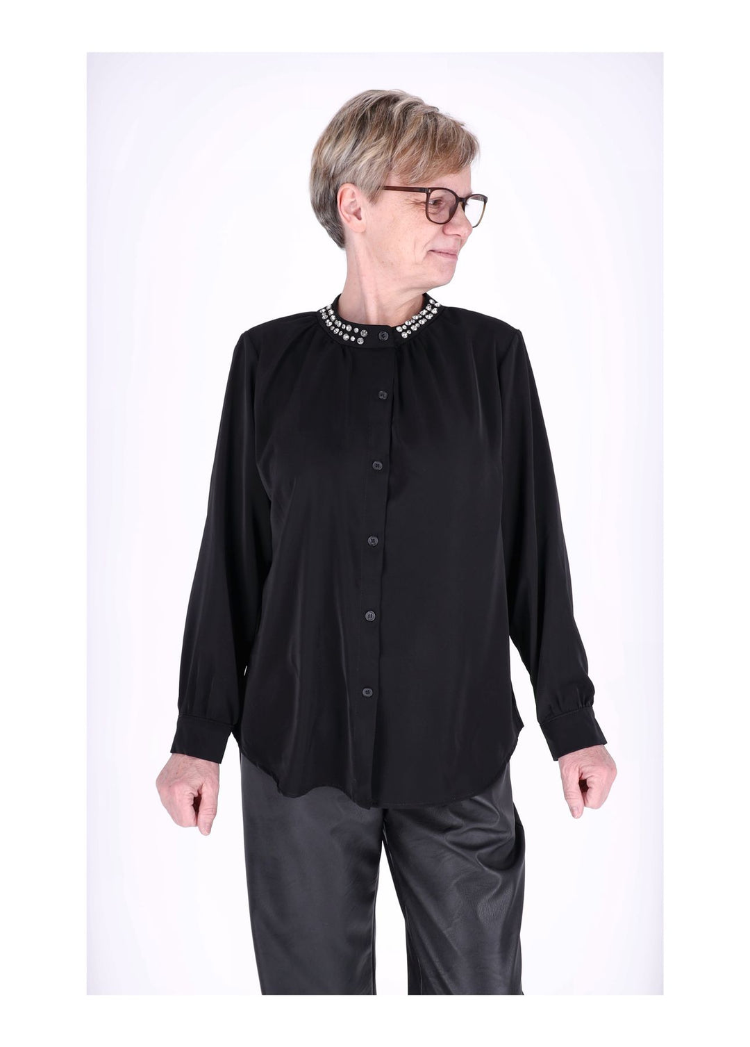Bluse Damen Straßsteine am Kragen