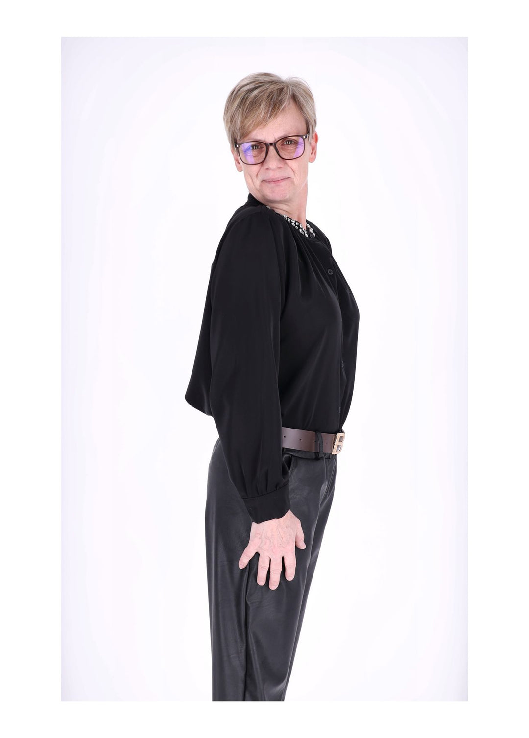 Bluse Damen Straßsteine am Kragen