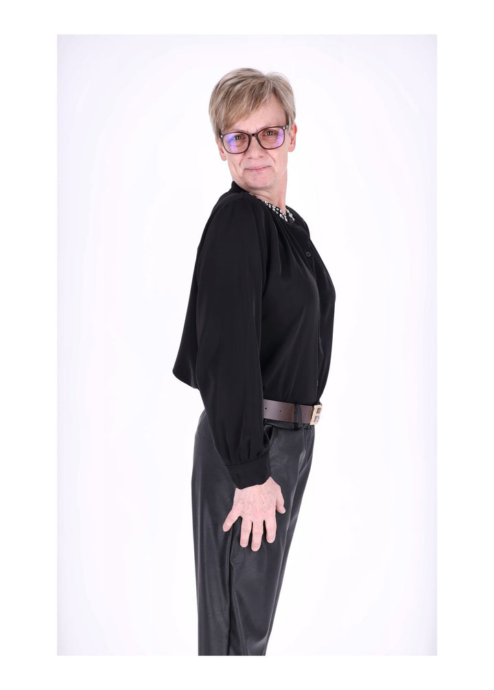 Bluse Damen Straßsteine am Kragen