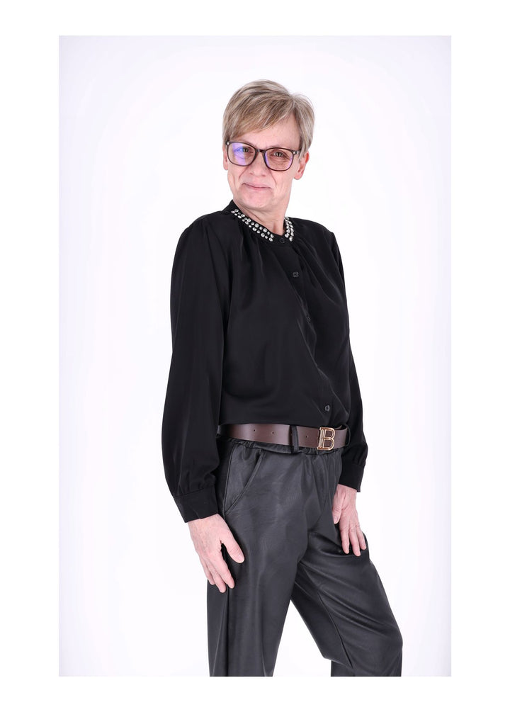 Bluse Damen Straßsteine am Kragen