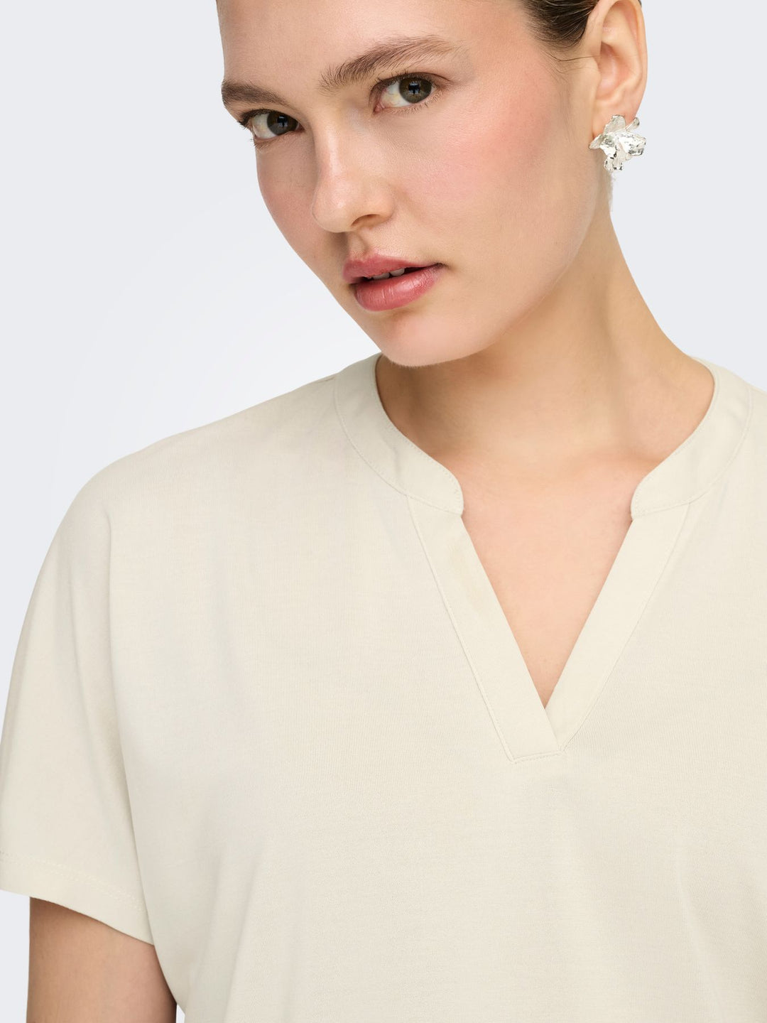 ONLY Damen T-Shirt Split Neck Kurzarm