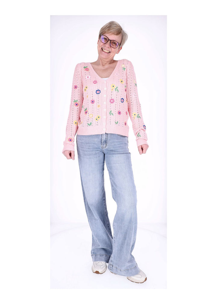 Strickjacke Damen Stickerei BLÜTEN