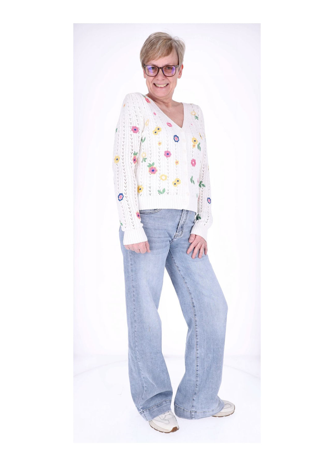 Strickjacke Damen Stickerei BLÜTEN