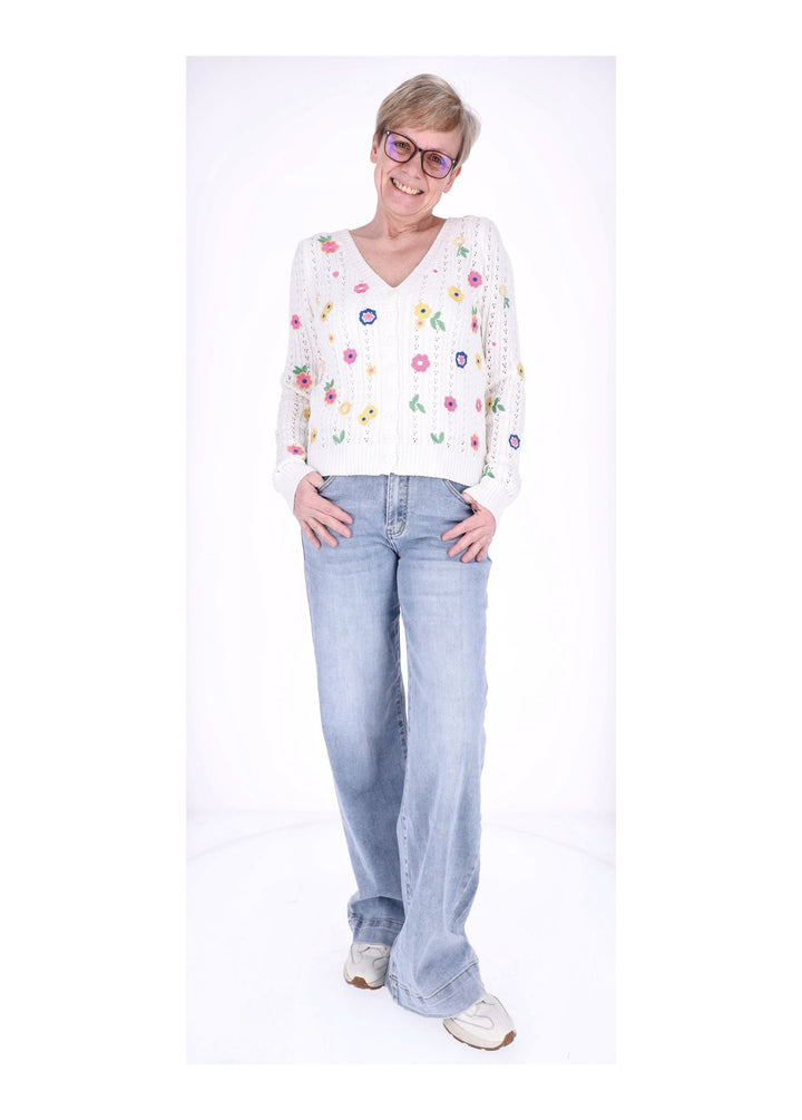 Strickjacke Damen Stickerei BLÜTEN