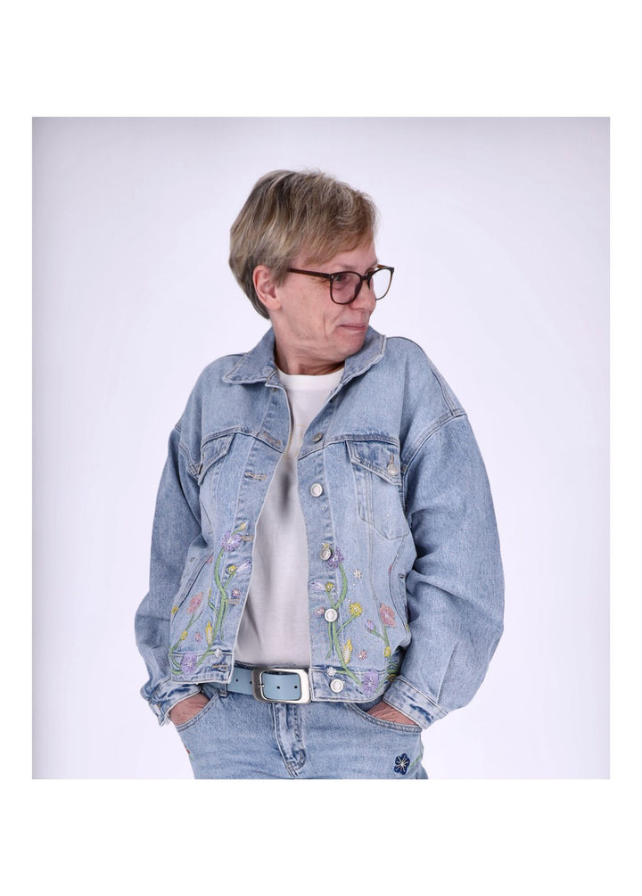 Jeansjacke Damen Blumen Strass