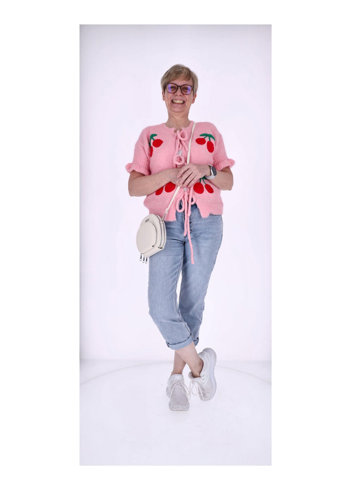 Strickjacke Damen Kurzarm Kirschen