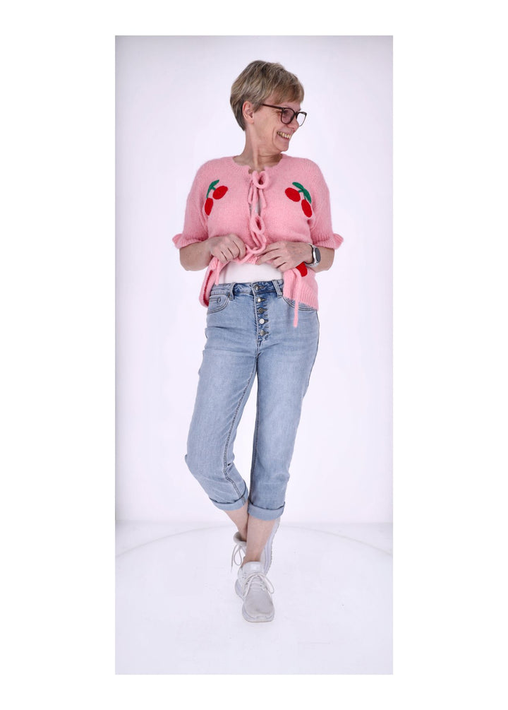 Strickjacke Damen Kurzarm Kirschen