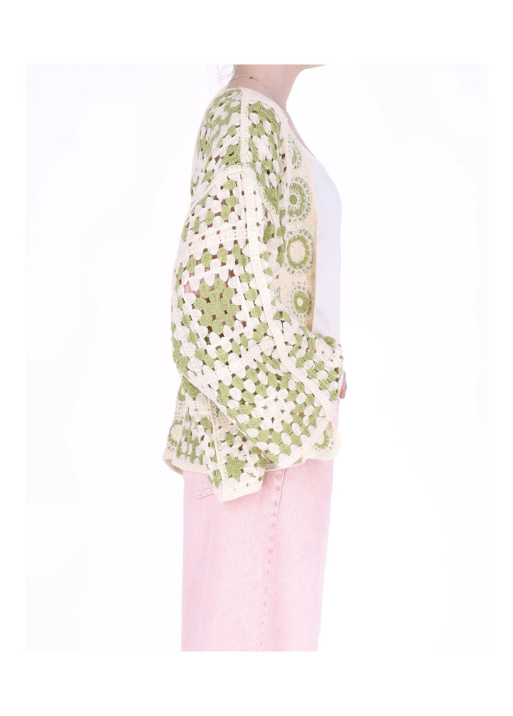 Strickjacke Häkel Damen offen kurz 3/4 Arm