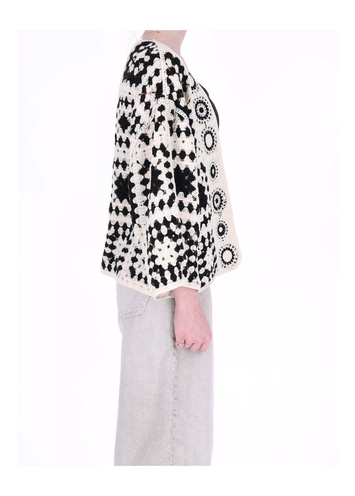 Strickjacke Häkel Damen offen kurz 3/4 Arm