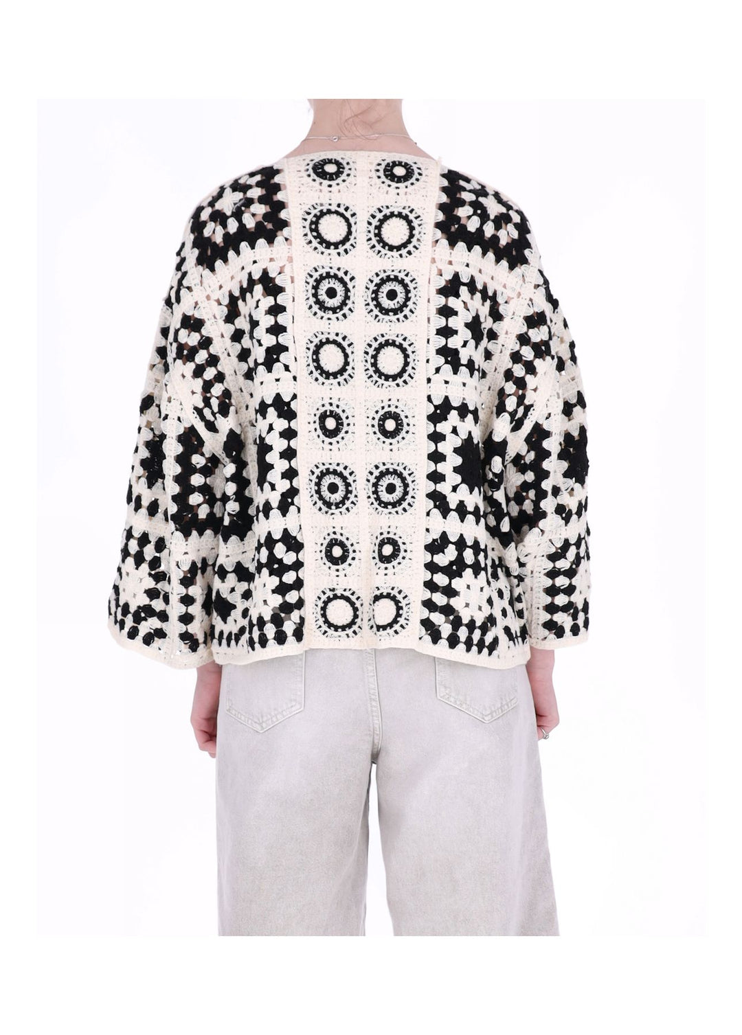 Strickjacke Häkel Damen offen kurz 3/4 Arm