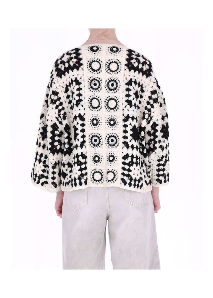 Strickjacke Häkel Damen offen kurz 3/4 Arm