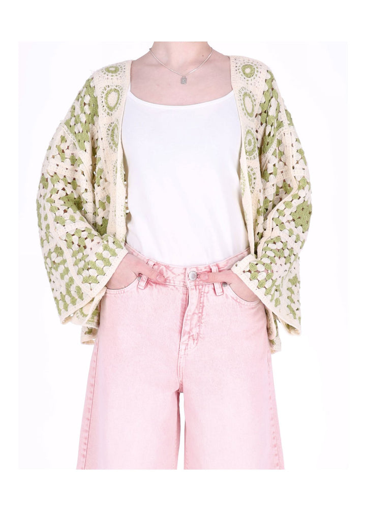 Strickjacke Häkel Damen offen kurz 3/4 Arm