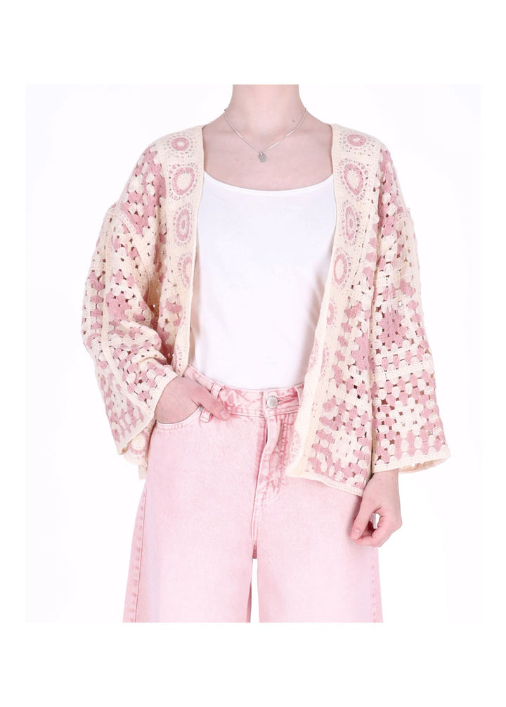 Strickjacke Häkel Damen offen kurz 3/4 Arm