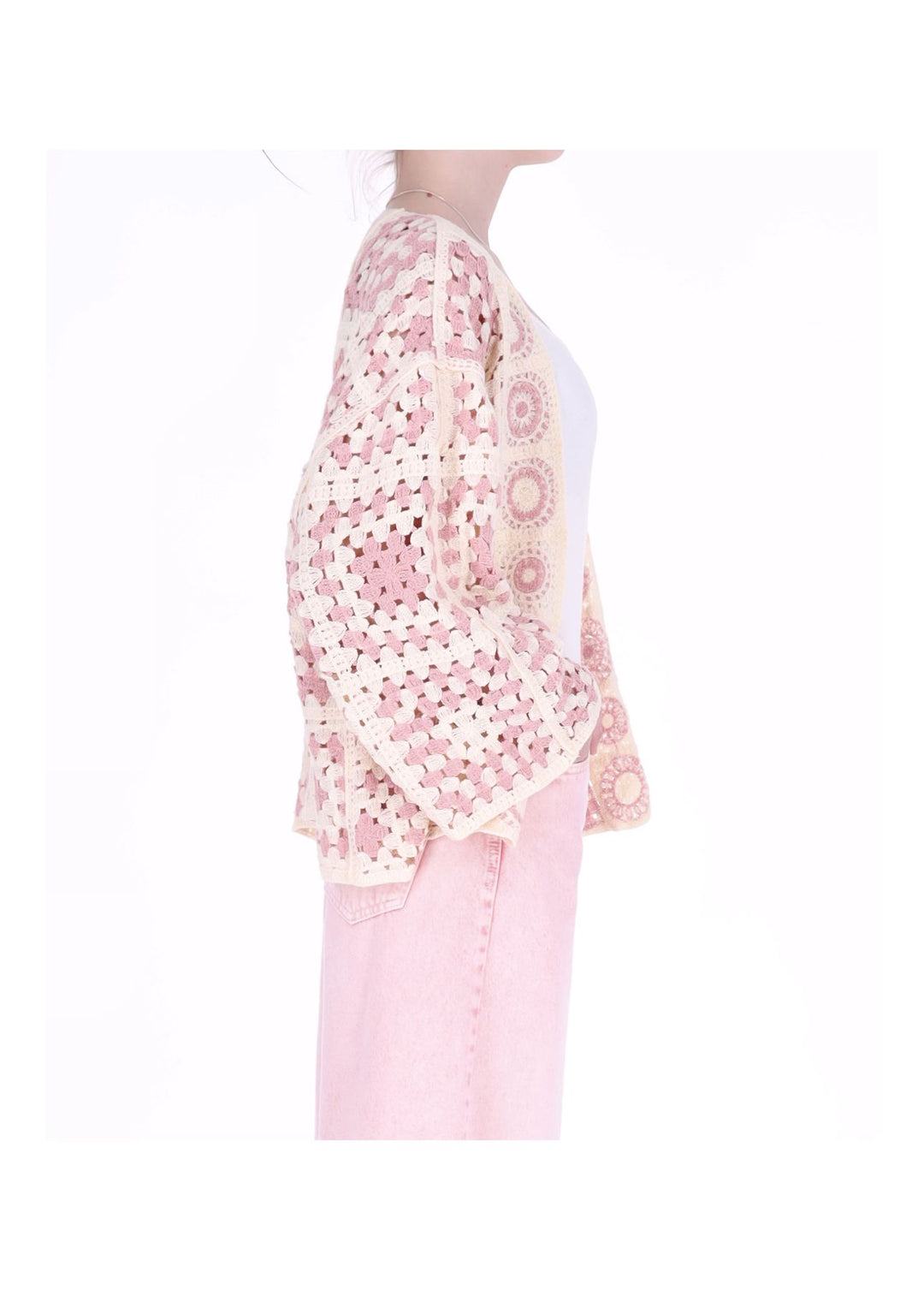 Strickjacke Häkel Damen offen kurz 3/4 Arm