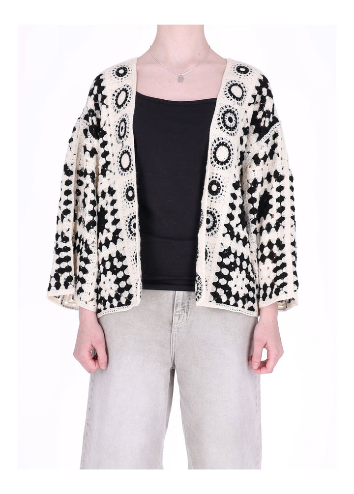 Strickjacke Häkel Damen offen kurz 3/4 Arm