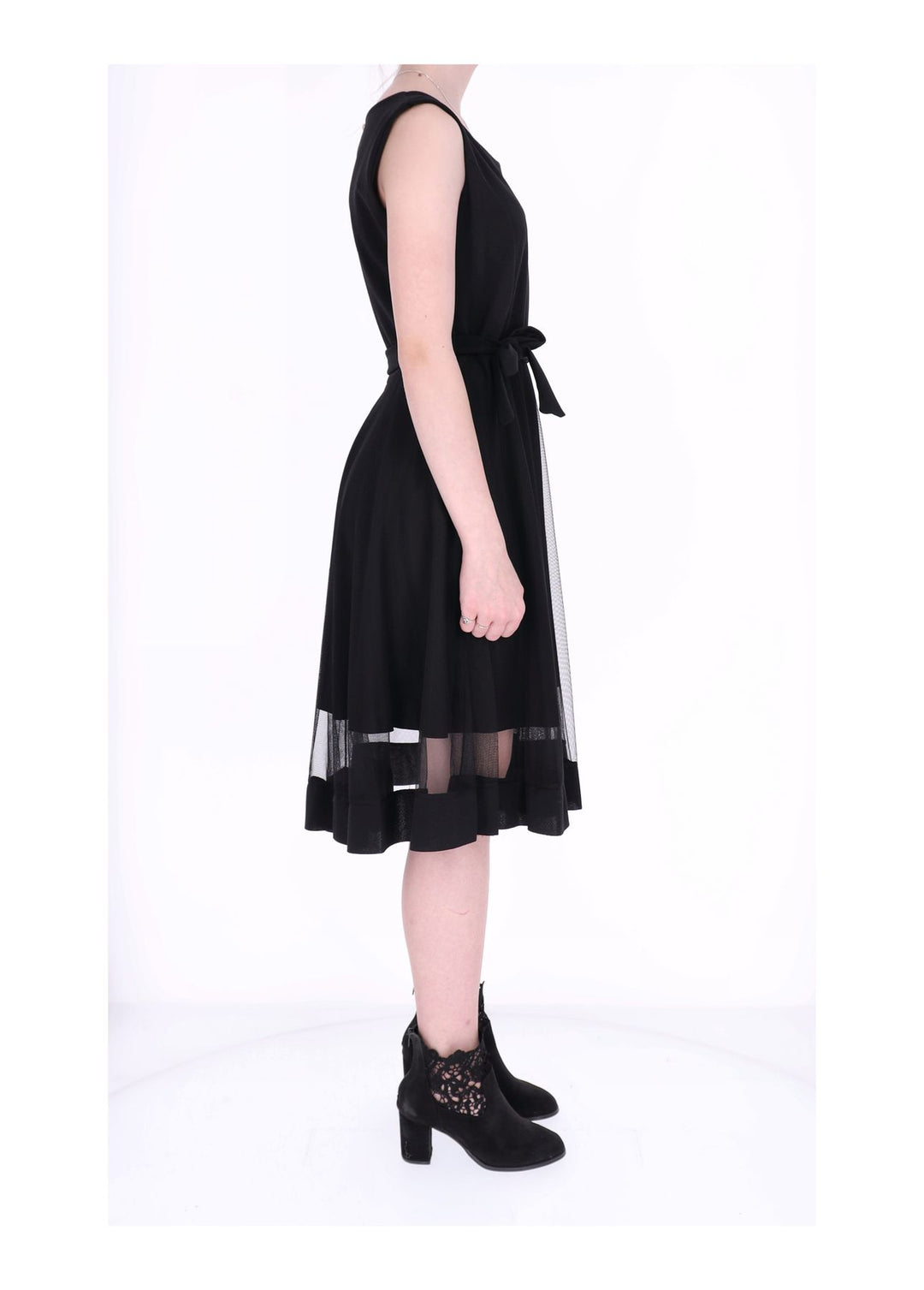 Elegantes Damen Chiffon-Trägerkleid mit Mesh-Einsatz – Schwarz
