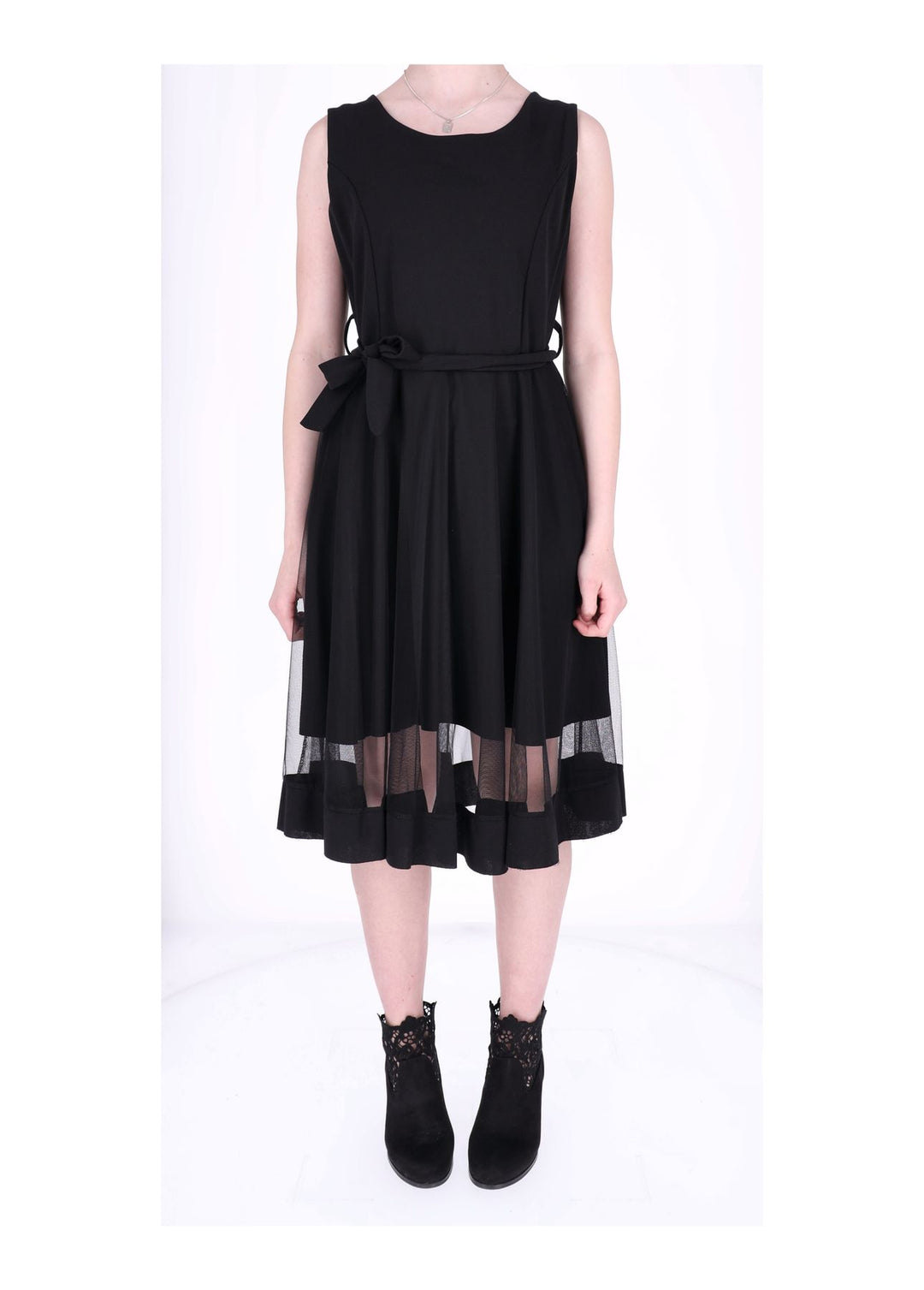 Elegantes Damen Chiffon-Trägerkleid mit Mesh-Einsatz – Schwarz