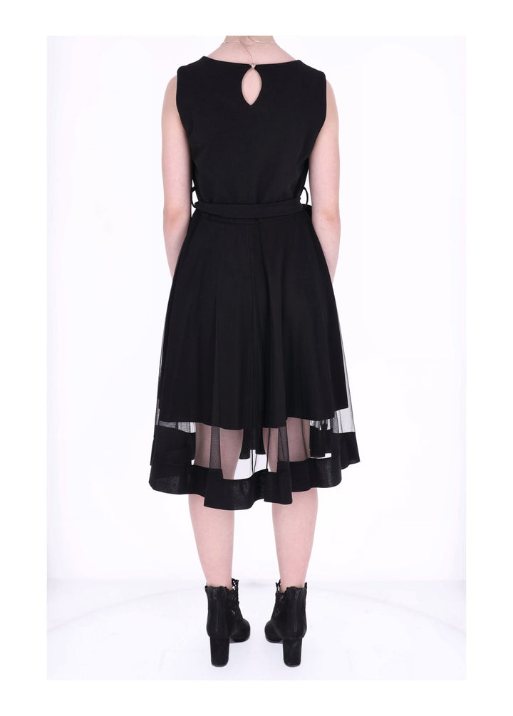 Elegantes Damen Chiffon-Trägerkleid mit Mesh-Einsatz – Schwarz