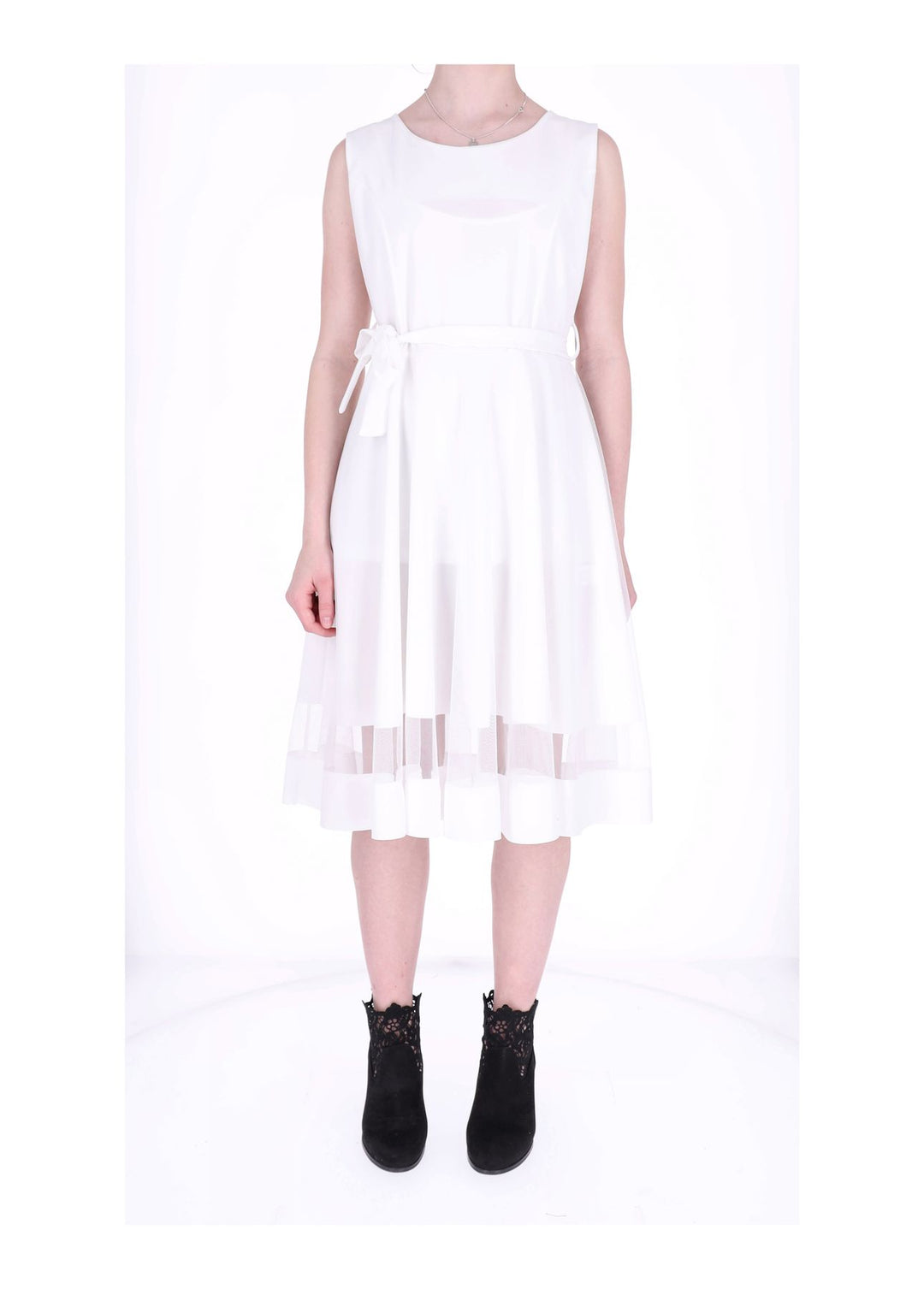 Elegantes Damen Chiffon-Trägerkleid mit Mesh-Einsatz – Weiß
