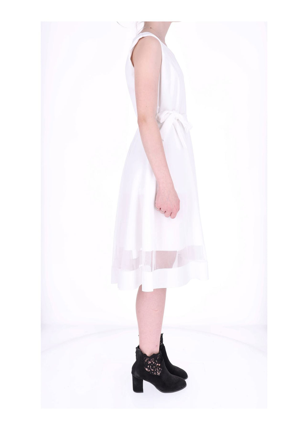 Elegantes Damen Chiffon-Trägerkleid mit Mesh-Einsatz – Weiß