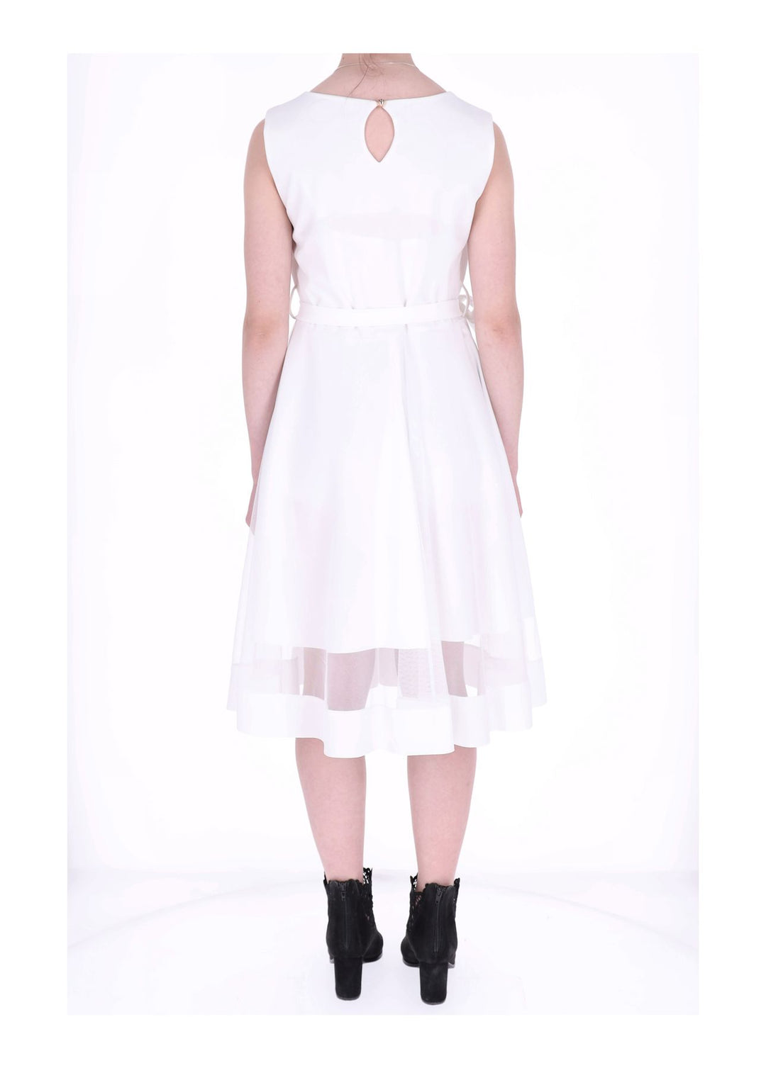 Elegantes Damen Chiffon-Trägerkleid mit Mesh-Einsatz – Weiß