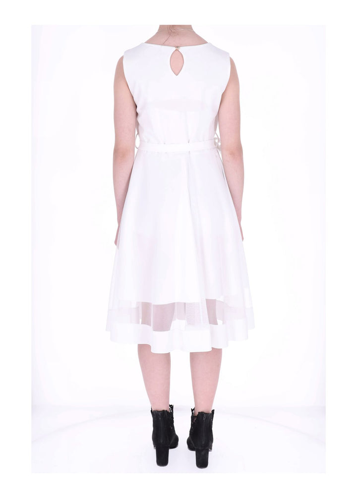 Elegantes Damen Chiffon-Trägerkleid mit Mesh-Einsatz – Weiß
