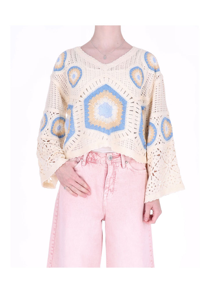 Häkelshirt Damen Trompetenarm