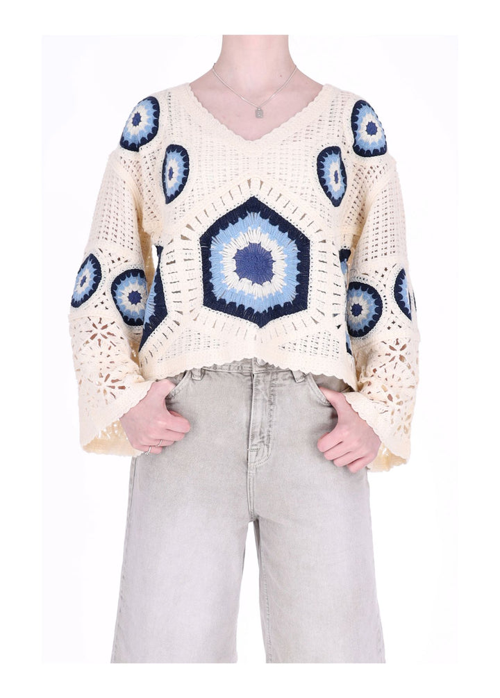 Häkelshirt Damen Trompetenarm