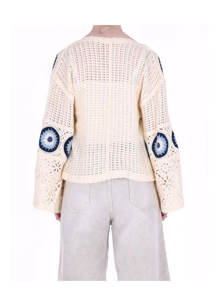 Häkelshirt Damen Trompetenarm