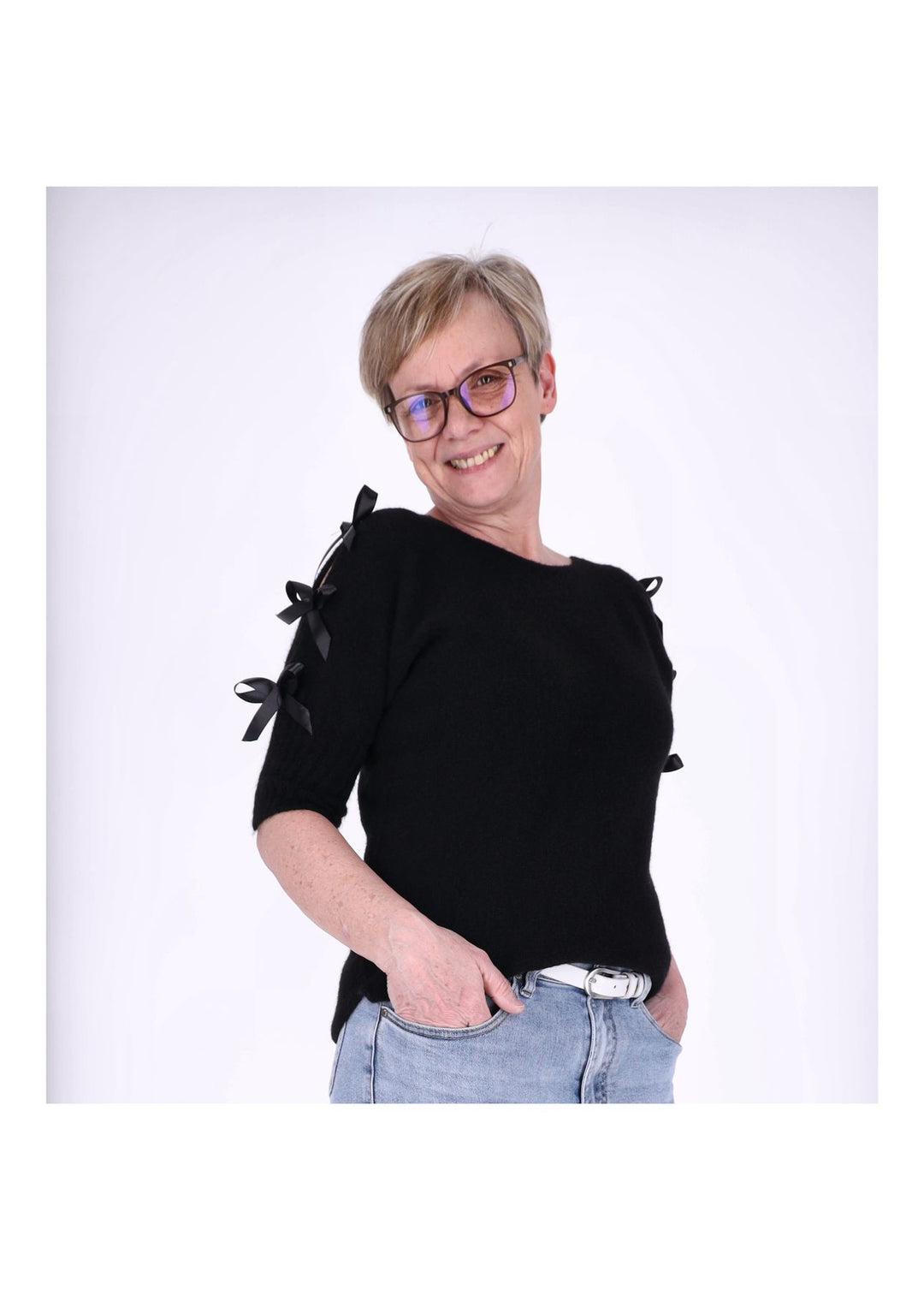 Strickshirt Damen Kurzarm Splash of Color