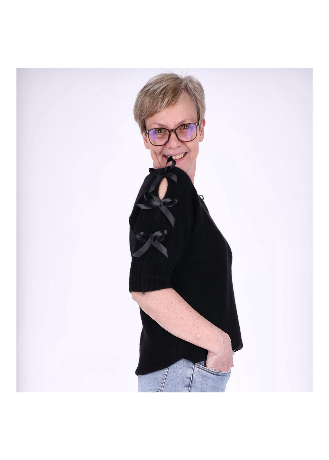 Strickshirt Damen Kurzarm Splash of Color