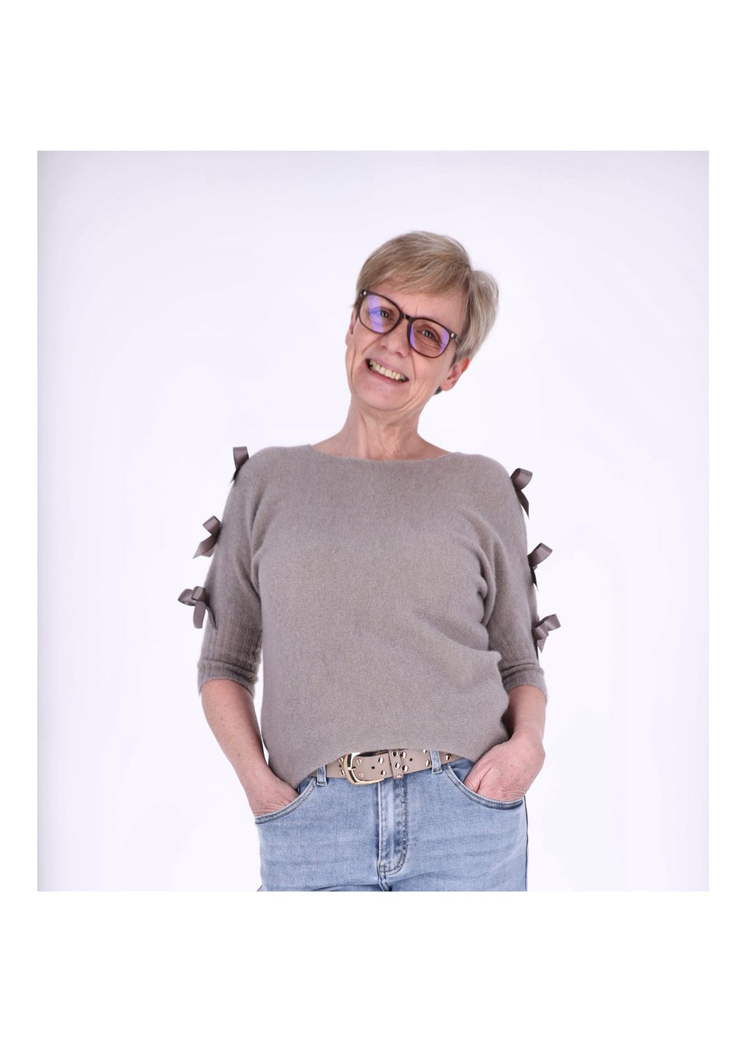 Strickshirt Damen Kurzarm Splash of Color