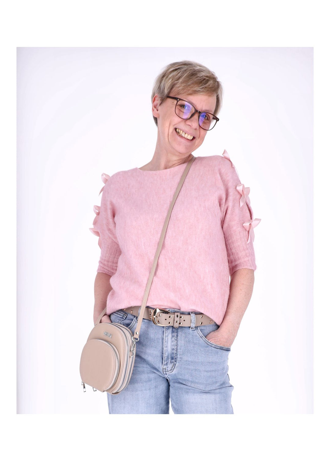 Strickshirt Damen Kurzarm Splash of Color